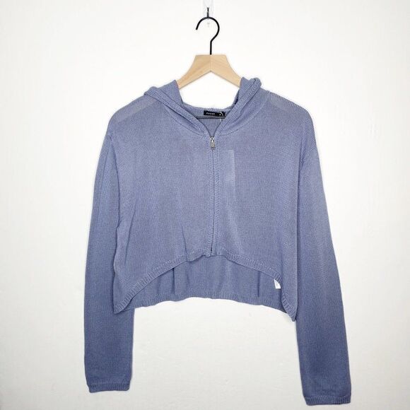 Pazzo Knit High Low Relaxed Full Zip Crop Hooded Sweater Blue Size M - Picture 1 of 7